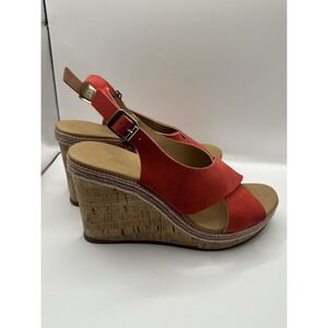 a giannetti sandals Woman's Red Suede  Cork‎ Wedges  Bohemian Resort Wear  7
